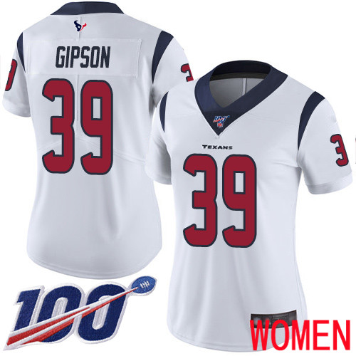 Houston Texans Limited White Women Tashaun Gipson Road Jersey NFL Football 39 100th Season Vapor Untouchable